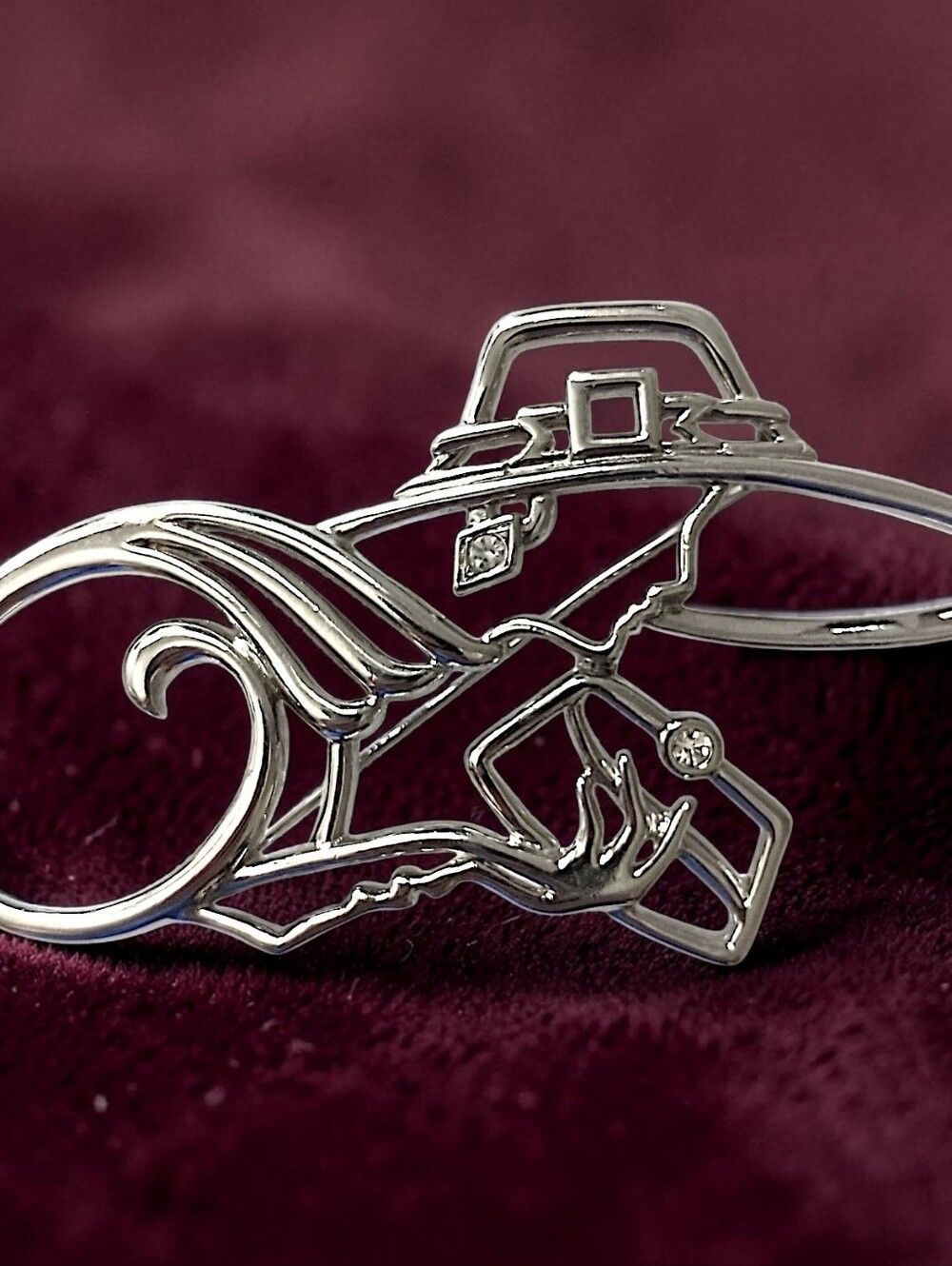 Vintage Lady Head Brooch Flapper JJ Silver Tone Art Nouveau Deco Open Work